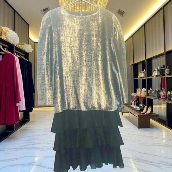 T & F Dresses & Skirts - Silver Metallic Black Sheath Dress 14
